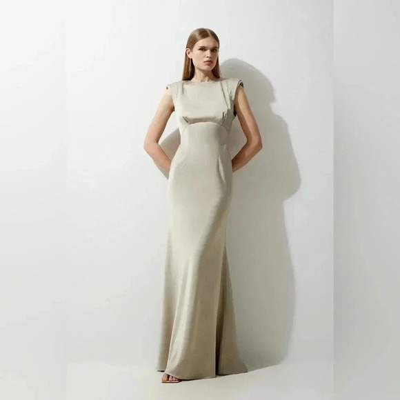 Karen Millen Dresses & Skirts - Karen Millen Satin Back Crepe Strong Shoulder Woven Maxi Dress